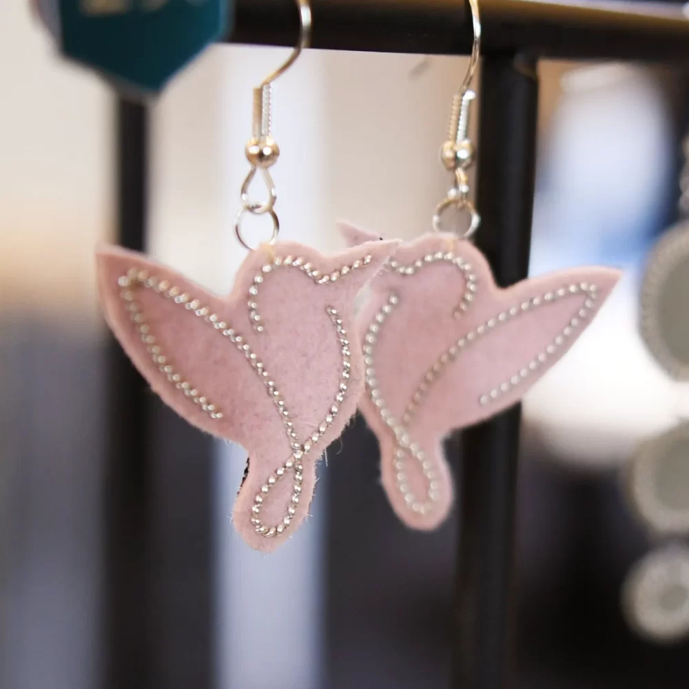 Boucles d'oreilles oiseaux (argent, fond rose)